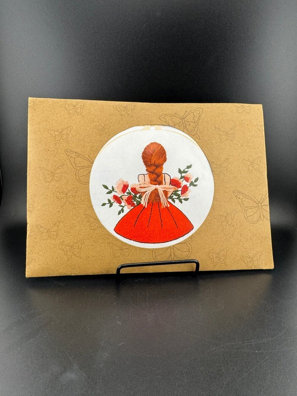 New Embroidery Kit - Redhead in a Red Dress
